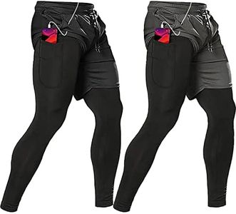 OEBLD Mens 2 Pack 2 in 1 Gym Pants Quick Dry Workout Running Shorts with Compression Pants