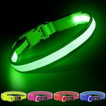 YFbrite Light up Dog Collar, Rechargeable LED Dog Collar, Flashing Dog Collar, Adjustable Reflective Dog Collar Safety Glowing at Night (Green, Large)