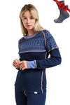 Merino Wool Base Layer Women 100% Merino Wool Lite, Midweight, Heavyweight Long Sleeve Thermal Shirts + Wool Socks (Medium, 250 Nordic Tale Berry)