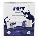 Whey91 Blueberry Blast Protein Bar, 20g Protein & 8g Fibre per bar, Natural Immunity Enhancing Lactoferrin, No Added Preservatives, No Artificial Flavours, (Pack of 6 Bars) 390g