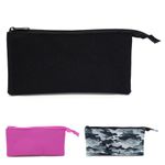 Fashion Stationery Black Triple Pocket Pencil Case Flat Zipper Pencil Pouch for Boys Girls Teenagers