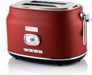 Westinghouse 2 Slice 800 Watts Retro Toaster | Removable Bun Attachment, 6 Browning Levels, Bread Centring, Defrosting, Warming & Stop Function, Extendable Crumb Tray | 2-Yr Warranty (Red)