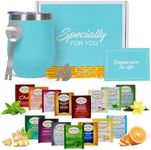 Tea Gift Sets for Tea Lovers Women and Men | Tea Gifts | Tea Gift Set | Tea Sets for Women | Stainless Steel Tumbler | 15 Unique Teas | 10 Honey Straws | Gift Box Tea Set (Teal)