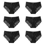 CINVIK Women High Waist Cheeky Lace French Cut Invisible Panties Black 6 Pack Plus Size 3X-Large