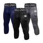 3 Pack Mens 3/4 Compression Tights Running Football Leggings Athletic Workout Capris Pants Sports Yoga Gym Base Layer