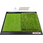 SAPLIZE 25" x 17" Golf Hitting Mat with Ball Tray, Heavy Rubber Base, Fairway & Rough Turf (Golf Tees and Rubber Tee Holder Included), Portable Golf Practice Mat for Indoor& Outdoor