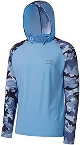 BASSDASH Men’s UPF 50 Performance Fishing Shirt Cooling Hoodie Camo Long Sleeve FS17M, Carolina / Blue Camo, Large