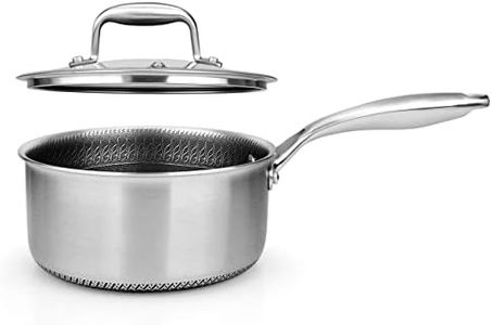 NutriChef 2 QT Stainless Steel Sauce Pot - Triply Kitchenware Sauce Pot with Glass Lid - Dakin Etching Non-Stick Coating, Scratch-Resistant Raised-up Honeycomb Fire Textured Pattern - NC3PSP