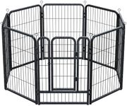 Large Dog Pen Indoor/Outdoor, 8 Panel Dog Puppy Play Pen, Heavy Duty Portable Pet Exercise Fence with Gate 80cm High - Grey