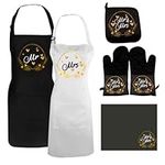 Mr and Mrs Wedding Gift Couples Apron Gift Set. 2 Aprons, 2 Oven Gloves and Pot Holder with ‘Mr and Mrs.’ Design. Gift Idea for Weddings , Anniversary, Engagement, Gift Boxed