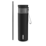 Contigo SnapSeal Insulated Stainless Steel Water Bottle with Straw and Carrying Strap, 24 oz (710 ml), Licorice Gunmetal