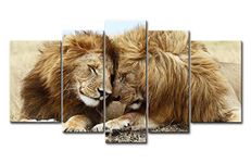 Brown 5 Panel Wall Art Painting Lions Cuddle In The Grassland Pictures Prints On Canvas Animal The Picture Decor Oil For Home Modern Decoration Print …