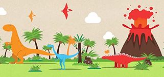 GB90160g8 Grace & Gardenia Colorful Dinosaurs Peel and Stick Wallpaper Border 8in Height x 18ft Long, Green Beige Orange Red