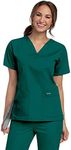 Landau Women's Durable and Comfortable 4-Pocket V-Neck Scrub Top Shirt, Hunter, Large