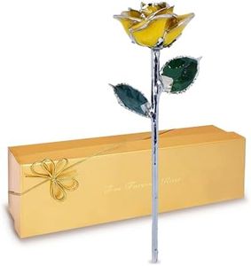 Forever Rose Real Yellow Rose with Platinum Trimmed Petals and Platinum Stem, Handcrafted Preserved Rose in Luxury Gold Gift Box, Romantic Gift for Her, Elegant Gift for Any Occasion