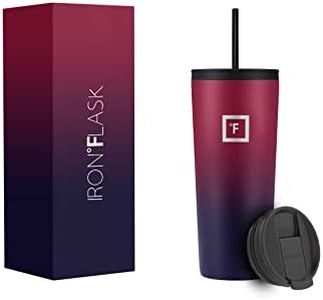 IRON °FLASK Classic Tumbler 2.0-2 Lids (Straw/Flip), Vacuum Insulated Stainless Steel Water Bottle, Double Walled, Drinking cup, Thermo Travel Mug - Dark Rainbow, 24 Oz