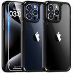 TAURI 3 in 1 Black Case for iPhone 15 Pro Max Case, and 2X HD Screen Protector, [Not-Yellowing & Military Drop Defense] Shockproof Phone Case 6.7 inch