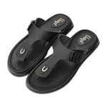 Unigo Stylish Chappal For Men | Lightweight and Comfortable Slippers for Men | Vegan Leather Chappal, Flip Flop For Everyday Wear | Soft & Durable Footwear | Mens Casual Sleeper|Size-10,Comforto,Black