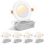 FORT 4 Pack 4inch 5CCT LED Recessed Slim Pot Lights,780LM 10W 2700K/3000K/4000K/5000K/6000K Selectable, Dimmable and IC-Rated led Ceiling Lights, encastrer led 4 po Blanc,cETL Energy Star Listed