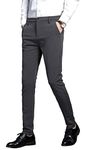 Plaid&Plain Men's Stretch Dress Pants Slim Fit Skinny Suit Pants, Charcoal, 36W x 32L