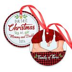 MUCHNEE Family of 3 Christmas Ornament 2022 - 1st Christmas As Mommy & Daddy Round Ceramic Decoration for Pine Tree, Home, Farmhouse, Car - Memorable Keepsakes Gift for Friends, Kid, New Born, Couple