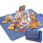 OMIYAMI Picnic Blanket Waterproof, Tartan Camping Blanket, Picnic Mat With Carrying Handle, Garden Outdoor Beach Blanket Washable Multipurpose Camping Blanket 150 x 200cm (Blue)