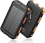 Solar-Charger-Power-Bank - 36800mAh Portable Charger,QC3.0 Fast Charger Dual USB Port Built-in Led Flashlight and Compass for All Cell Phone and Electronic Devices(Deep Orange)