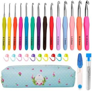 Yarniss 14 Size Crochet Hooks Set,2mm(B)-10mm(N) Ergonomic Crochet Hooks with Case for Arthritic Hands,Long Crochet Needles