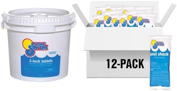 In The Swim Chlorine and Shock Bundle for Sanitizing Swimming Pools – Includes 25 Pound Bucket of 3 Inch Stabilized Chlorine Tablets and 12 x 1 Pound Bags of 68% Cal-Hypo Pool Shock