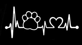 CCI Dog Paw Heartbeat Love Decal Vinyl Sticker|Cars Trucks Vans Walls Laptop| White |6.5 x 3 in|CCI1461