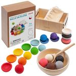 Ulanik Balls on Plates Montessori Toy from 1 Year Baby Sensory Plates and Balls Wooden Games for Counting and Sorting Colours Learning - 12 Wooden Balls Colourful