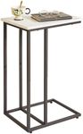 Aibiju C Shaped End Table, Slide and Sofa Table, Bedside Snack Table with Steel Frame for Living Room, Bedroom, Small Spaces,White Faux Marble and Black Metal Frame, YD-TM051B