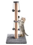 Trintion Cat Scratching Post 74cm Foldable Bottom Tall Cat Claw Scratcher with 4 Toy Ball Natural Sisal Scratch Pole and Soft Carpet Covered Heavy Base Modern Stable Design for Cats Gray