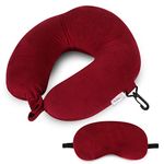 Destinio Travelling Pillow, Memory Foam Neck Pillow with Eye Mask, Washable Cover, Hanging Hook - Flight Pillow for Neck, Travel Neck Pillow for Men & Women (Red), Pack of 1