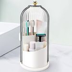 QIYVLOS Toothbrush Holder with Lid Bathroom Organizer Countertop, Rotating 3 Slots Electric Tooth Brush Toothpaste Holder Bathroom Counter Stand Sink Organizer Caddy for Vanity Makeup Brushes