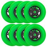 WHEELCOME Inline Skate Wheels Outdoor & Indoor Blade Roller Skate Wheels 85a Roller Hockey Wheels w/Bearings ABEC-9 for Scooter Luggage Repair, 64mm 70mm 72mm 76mm 80mm Dia, 8-Pack (Green, 80mm)