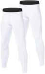 Towintec Men’s Compression Pants, Athletic Running Leggings Workout Tights Cool Dry Capri Base Layer for Basketball Sports Football Gym Soccer Underpants(White+White,XXL)