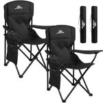 Vivo Technologies Set of 2 Lightweight Folding Portable Camping Chair with Cup Holder and Side Pocket Outdoor Folding 120kg Capacity, Fishing, Picnics and Travel Black