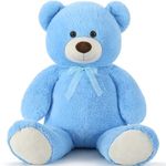 Tezituor Giant Teddy Bear Stuffed Animal 51in, Big Teddy Bear for Baby Shower, Blue Life Size Bear Plush for Kids, Girlfriend on Birthday, Valentine, Christmas