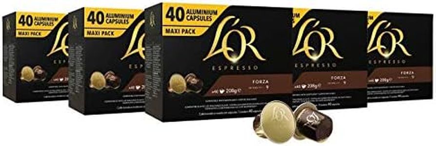 L'OR Espresso Coffee Forza Intensity 9 - Nespresso®* Compatible Aluminium Coffee Capsules - 5 Packs of 40 Capsules (200 Drinks)