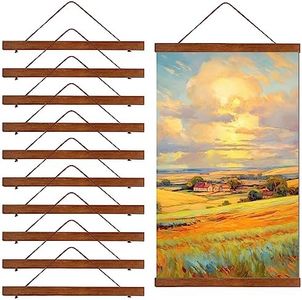 Thyle 10 Pack Magnet Poster Hanger Frame Light Pine Wood Magnetic Poster Rails Hanging Poster Frame with Rope Magnet Poster Hanger for Photo Picture Print Map (Brown,12 Inch)