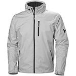 Helly Hansen Men's Crew Hooded Midlayer Fleece Lined Waterproof Windproof Breathable Rain Coat Jacket, 853 Grey Fog, Medium