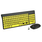 Fonicer Full Size Large Print 2.4g Wireless Keyboard and Mouse with Oversized Print for Kids Visually Impaired Low Vision Individuals (Yellow)