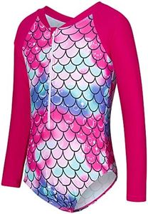 uideazone Baby Girls Mermaid Swimsuit Toddler Girls Long Sleeve One Piece Swimsuit with Sun Protection Rashguard Swimwear Outfit 3-4T