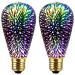 2 Pack Infinity 3D Light Fireworks Effect ST19 LED Light Bulb - 3W 120V Fairy Multicolor Light Bulb Disco Light Bulb Colorful Light Bulb, Party Light Bulb, Stain Glass Light Bulb, Firework Light Bulb