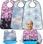 Yesland 3 Pack Adult Bibs for Elderly, Washable and Waterproof Bibs 30 x 19.5 Inch Clothing Protectors with Optional Crumb Catcher for Women Men Seniors Eating During Mealtime - Cherry Blossoms