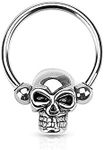 Pierced Owl 16GA Stainless Steel Skull Septum Nose Captive Bead Ring