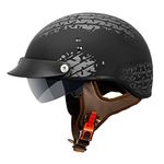 VCAN Cruiser Solid Flat Black Half Face Motorcycle Helmet (Tread, X-Small)