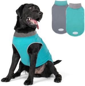 cyeollo 2 Pack Dog Sweater Fleece Vest Pullover Pet Sweatshirt Reflective Lightweight Dog Clothes for Large Dogs Boy Girl Pet Apparel, Teal & Grey XXXL