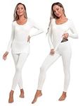 INNERSY Thermal Underwear Womens White Ladies Base Layer Long Sleeve Tops and Bottoms Warm Pjs (L, White)